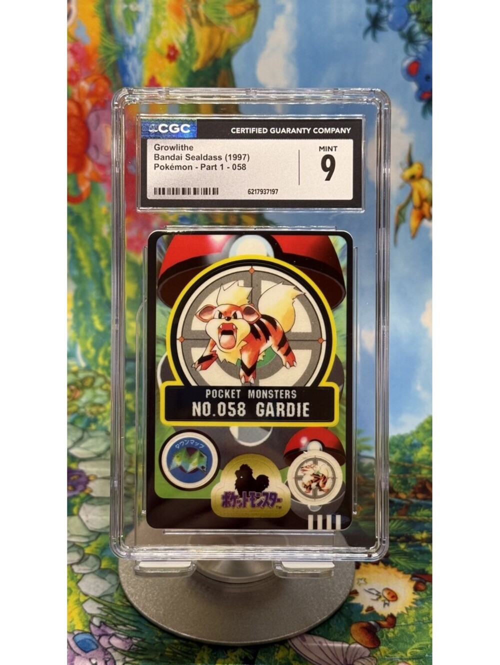 Growlithe Bandai Sealdass Pokémon Part 1 No. 058 1997 Japanese POP10! CGC 9